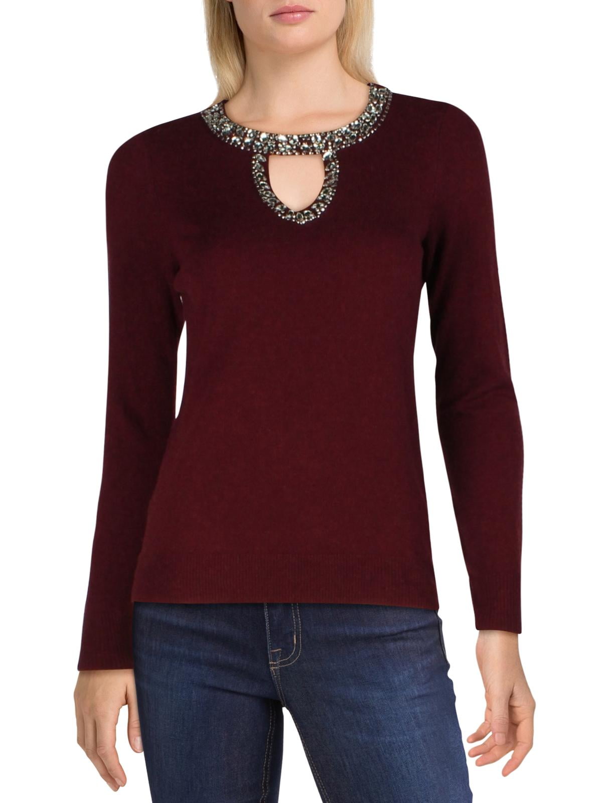 INC International Concepts Women s Embellished Keyhole Sweater Red