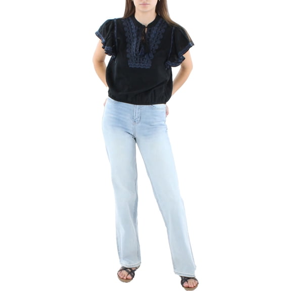 INC Womens Woven Embroidered Pullover Top