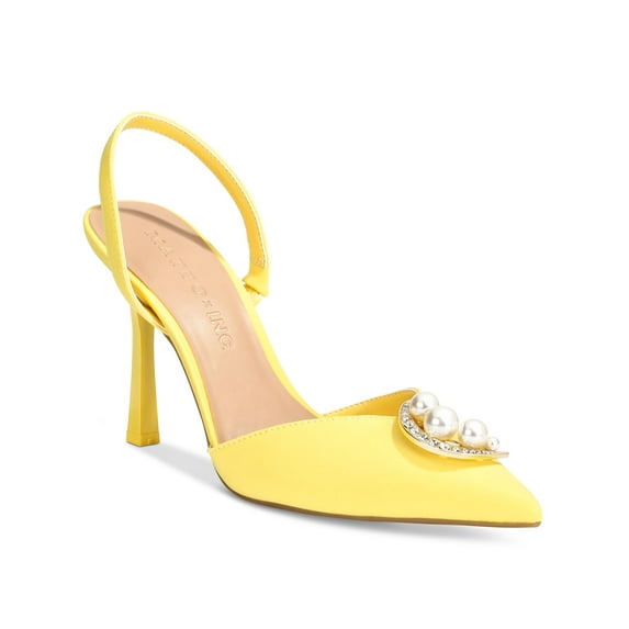 INC Womens Yellow Embellished Mateo Victoria Pointed Toe Stiletto Slip On Slingback 7 M