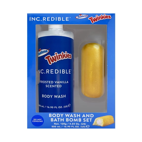 INC.redible Twinkies Body Wash & Bath Bomb Gift Set, Frosted Vanilla Scent, 500mL and 120g