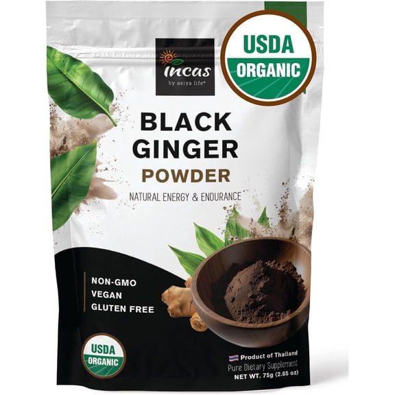 INCAS 100% USDA Organic Thai Black Ginger Powder For Men 2.65 Ounce From Thailand Non GMO Verified Herbal Supplement for Natural Energy & Endurance