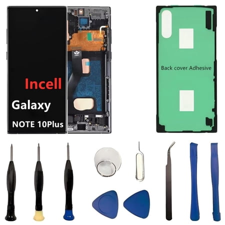INCELL for Samsung Galaxy NOTE10 Plus Screen Replacement NOTE10 Plus 5G LCD Display SM-N975U SM-N975U1 Display Touch Screen Assembly No Fingerprint. (with Black Frame+Back Cover Adhesive+Tools)