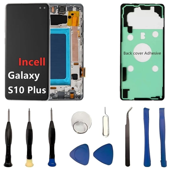 INCELL for Samsung Galaxy S10 Plus Screen Replacement S10Plus LCD Display SM-G975U SM-G975U1 Display Touch Screen Assembly No Fingerprint. (with Black Frame+Back Cover Adhesive+Tools)