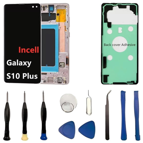 INCELL for Samsung Galaxy S10 Plus Screen Replacement S10Plus LCD Display SM-G975U SM-G975U1 Display Touch Screen Assembly No Fingerprint. (with Pink Frame+Back Cover Adhesive+Tools)