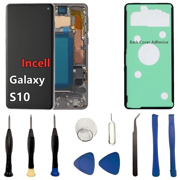 INCELL for Samsung Galaxy S10 Screen Replacement S10 LCD Display SM-G973U SM-G973U1 Display Touch Screen Assembly No Fingerprint. (with Black Frame+Back Cover Adhesive+Tools)