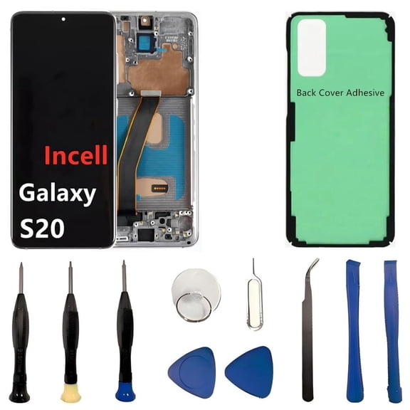INCELL for Samsung Galaxy S20 Screen Replacement S20 5G LCD Display SM-G981U SM-G981U1 Display Touch Screen Assembly No Fingerprint Not SM-G981V. (with Grey Frame+Back Cover Adhesive+Tools)