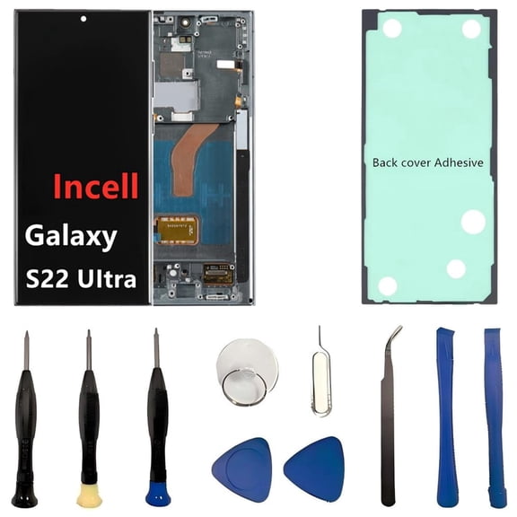 INCELL for Samsung Galaxy S22 Ultra Screen Replacement S22Ultra 5G LCD Display SM-S908U SM-S908U1 Display Touch Screen Assembly No Fingerprint. (with Green Frame+Back Cover Adhesive+Tools)
