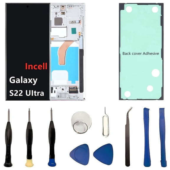INCELL for Samsung Galaxy S22 Ultra Screen Replacement S22Ultra 5G LCD Display SM-S908U SM-S908U1 Display Touch Screen Assembly No Fingerprint. (with White Frame+Back Cover Adhesive+Tools)