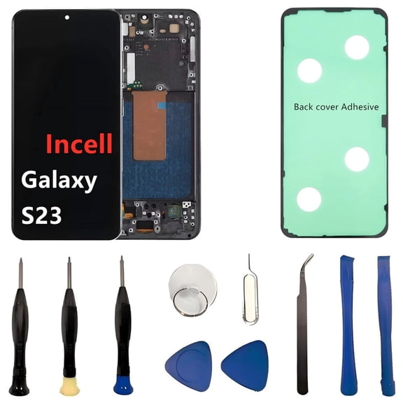 INCELL for Samsung Galaxy S23 Screen Replacement S23 LCD Display SM-S911U SM-S911U1 Display Touch Screen Assembly No Fingerprint. (with Black Frame+Back Cover Adhesive+Tools)