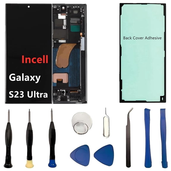 INCELL for Samsung Galaxy S23 Ultra Screen Replacement S23Ultra 5G LCD Display SM-S918U SM-S918U1 Display Touch Screen Assembly No Fingerprint. (with Black Frame+Back Cover Adhesive+Tools)