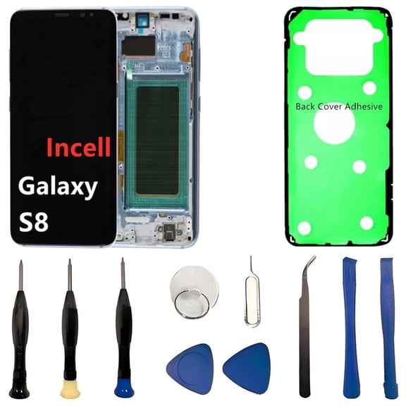 INCELL for Samsung Galaxy S8 Screen Replacement S8 LCD Display SM-G950U SM-G950F Display Touch Screen Assembly No Fingerprint. (with Blue Frame+Back Cover Adhesive+Tools)