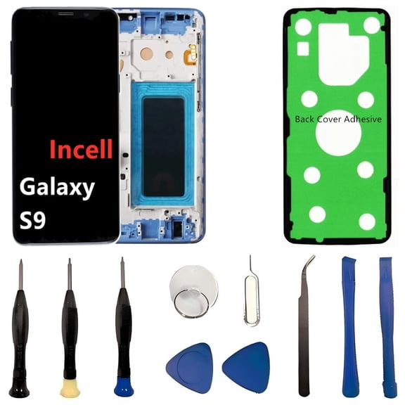 INCELL for Samsung Galaxy S9 Screen Replacement S9 LCD Display SM-G960U SM-G960F Display Touch Screen Assembly No Fingerprint. (with Blue Frame+Back Cover Adhesive+Tools)