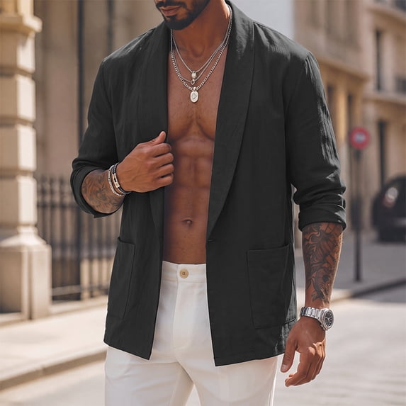 Solid Vcolor INCERUN Men Cardigan Fashion Solid Color Thin Jackets Lapel Long Sleeve ...