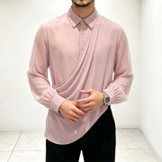 INCERUN Men Irregular Shirt Solid Color Lapel Long Sleeve Men Clothes Streetwear Elegant See-through Tops For Man