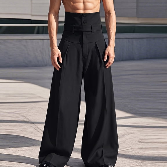 INCERUN Men Pants Fashion Long Trouser Wide Leg Pants Solid Color Streetwear Bottoms