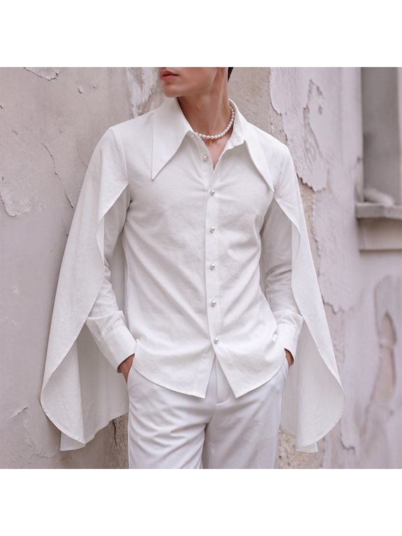 Men Shirt Solid Color Lapel Long Sleeve Button Irregular Shirts For Man Streetwear Fashion Casual Tops