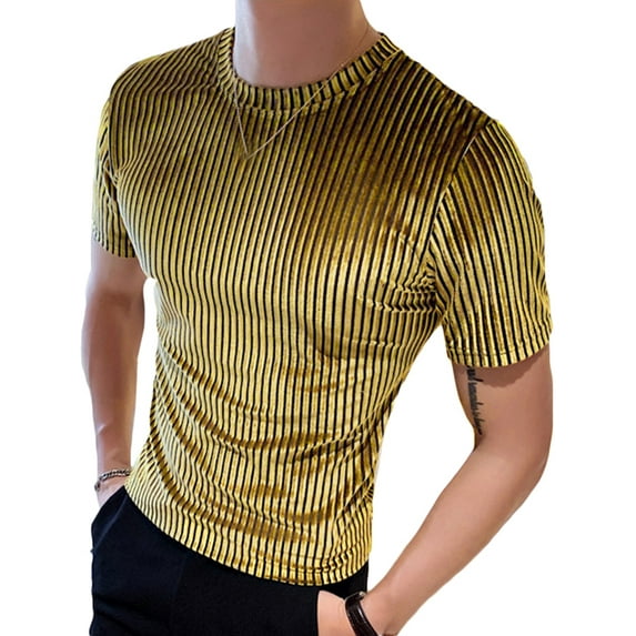 INCERUN Men Wet Look Long Sleeve Shirts Slim Fit Pit Strip Tee Tops T-shirts