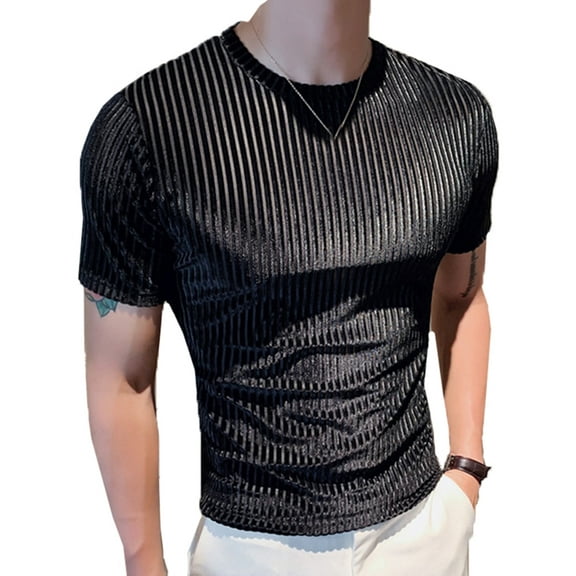 INCERUN Men Wet Look Long Sleeve Shirts Slim Fit Pit Strip Tee Tops T-shirts