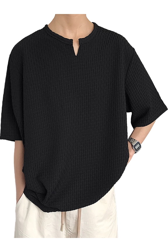 Men's Fashion Short Sleeve Solid Color Shirts Loose Casual Tops