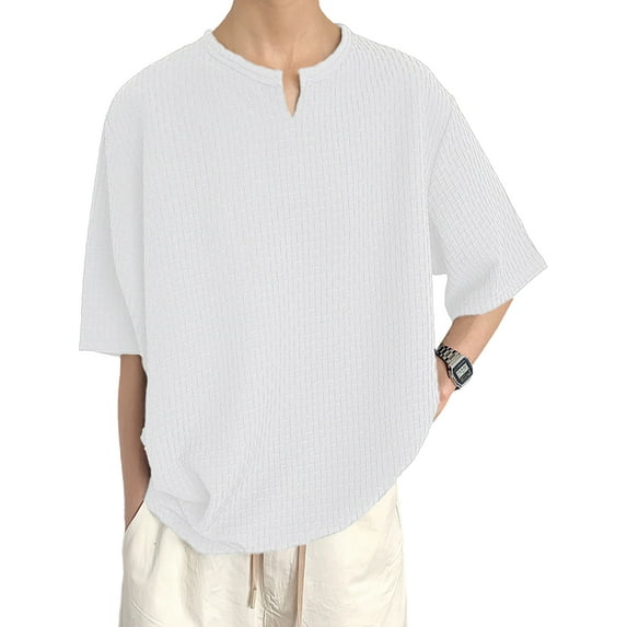 INCERUN Men's Fashion Short Sleeve Solid Color Shirts Loose Casual Tops