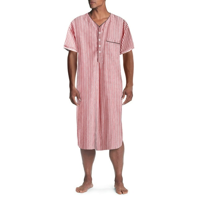 INCERUN Men's Fashion Short Sleeve Striped Bathrobe V Neck Sleepwear ...