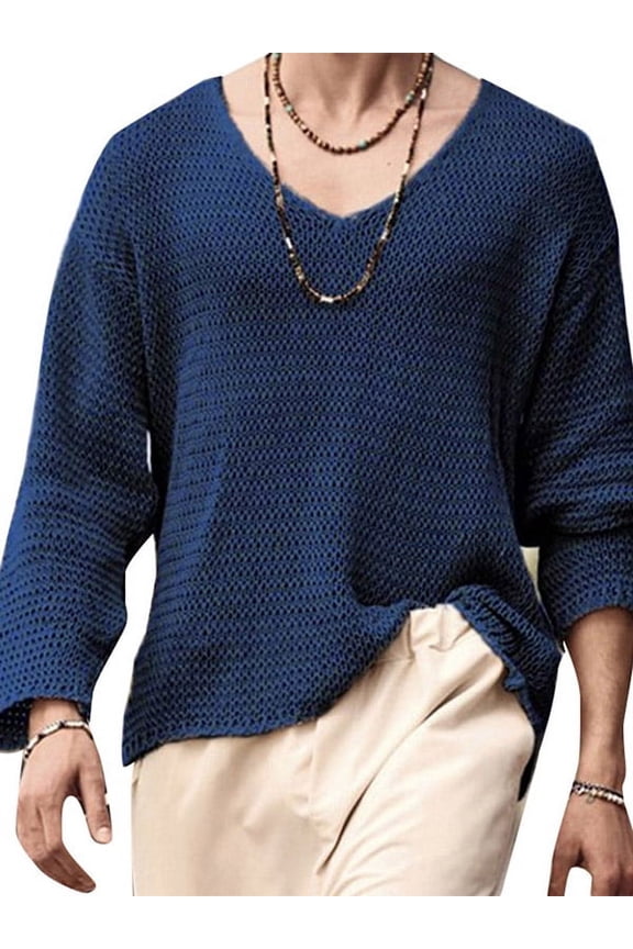 Men's Fashion Simple V-Neck Long Sleeve Thin Knitted Sweater Top