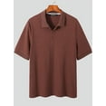 thumbnail image 1 of INCERUN Men's Lapel Knit Look Short Sleeve Henley POLOs Shirts Tops, 1 of 6