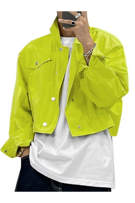 Men's Long Sleeve Buttons Up Crop Shirt Jackets Casual Thin Coats