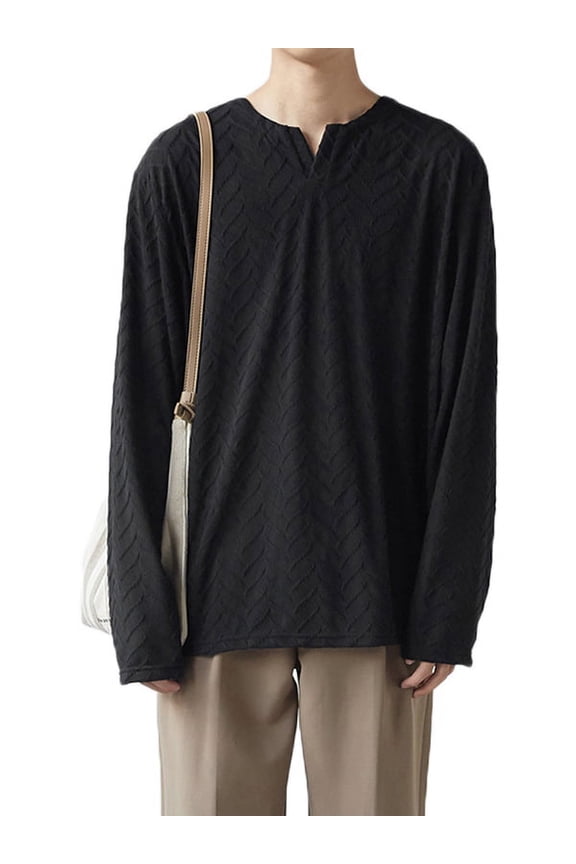 Men's Long Sleeve Casual Loose Solid Color Knitted Top Pullover