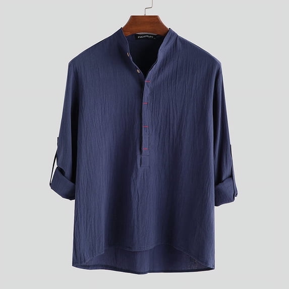 INCERUN Men's Long Sleeve Casual Tops Fashionable Cotton Linen Collarless Dress Shirt