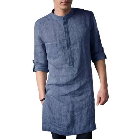 INCERUN Men's Long Sleeve Kurta Shirt Traditional Kaftan Indian Shirts Tunic Long Tops