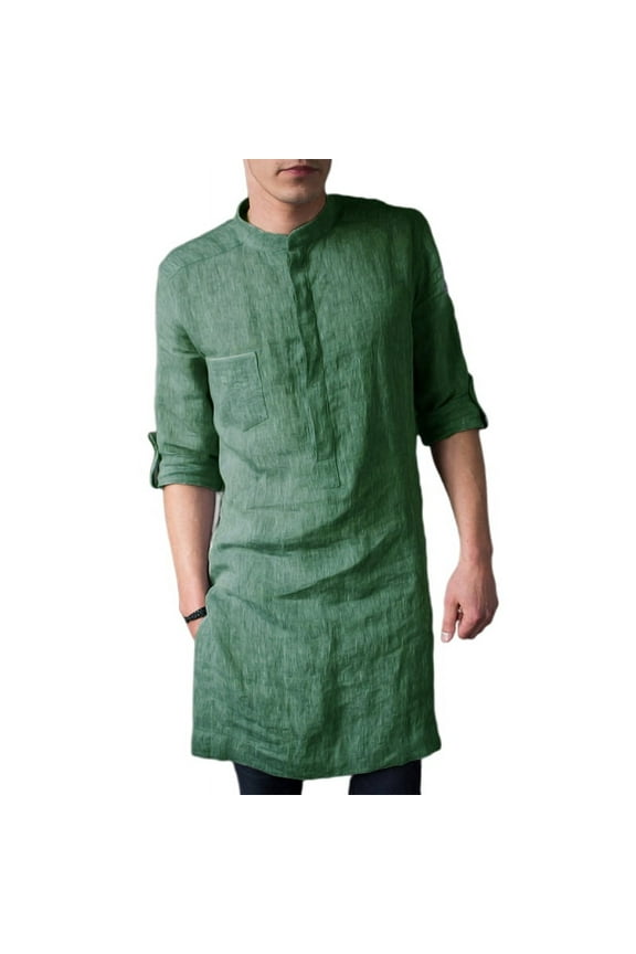 Men's Long Sleeve Kurta Shirt Traditional Kaftan Indian Shirts Tunic Long Tops