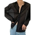 thumbnail image 1 of INCERUN Men's Long Sleeve Loose Plaid See-through Buttons Top Shirts, 1 of 7