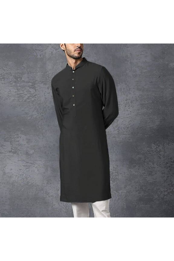Men's Long Sleeve Muslim Kurta Tradition Kaftan Casual Long Tops