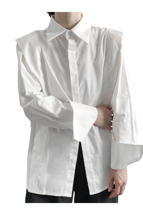 Men's Long Sleeve Solid Color Shirts Turndown Collar Stylish Tops