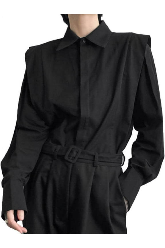 Men's Long Sleeve Solid Color Shirts Turndown Collar Stylish Tops