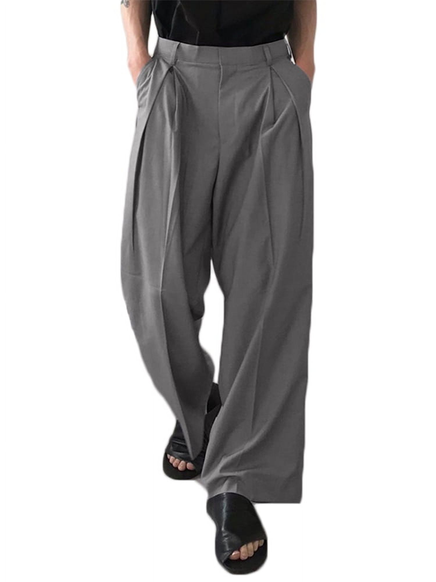 INCERUN Men's Loose Long Straight Solid Color Wide Leg Pants Trousers Black/Grey - image 1 of 5