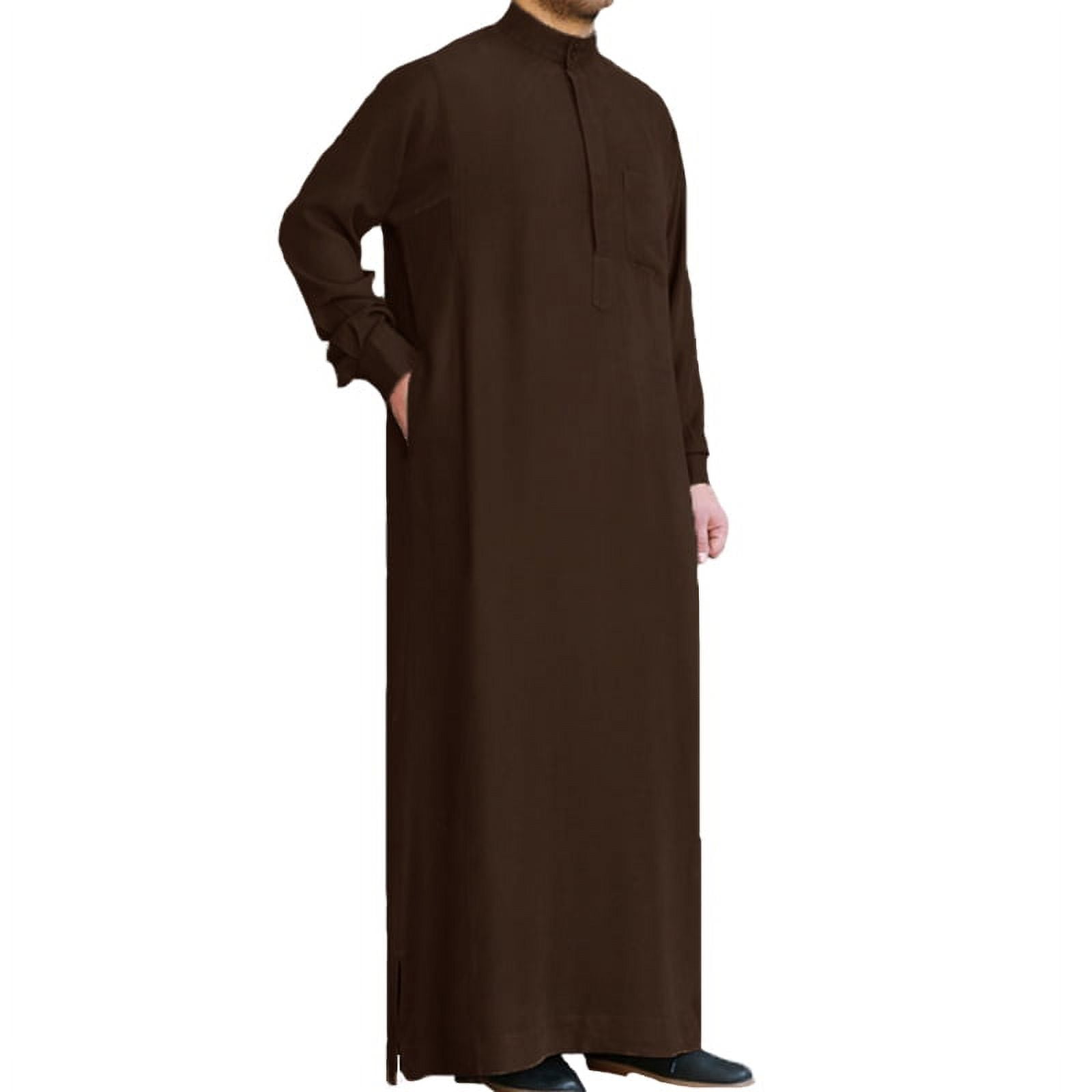 INCERUN Men's Muslim Saudi Arab Long Sleeve Islamic Jubba Abaya Thobe ...