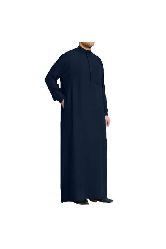 Men's Muslim Saudi Arab Long Sleeve Islamic Jubba Abaya Thobe Dress Tops