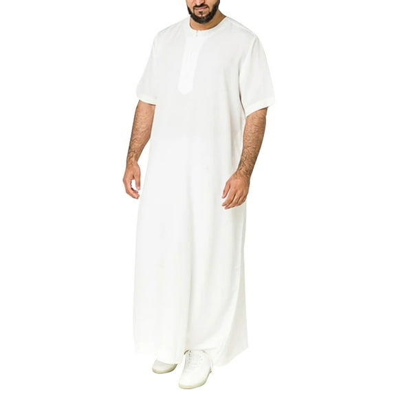 INCERUN Men's Muslim Saudi Arabia Kaftan Islamic Abaya Thobe Long Tops Dress Robe
