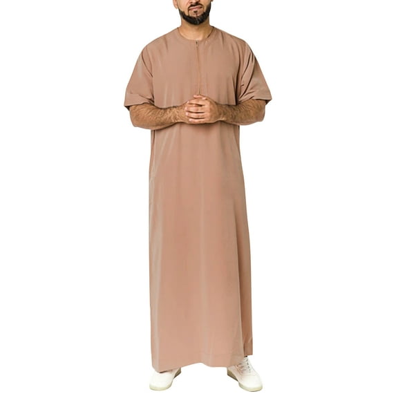 INCERUN Men's Muslim Saudi Arabia Kaftan Islamic Abaya Thobe Long Tops Dress Robe