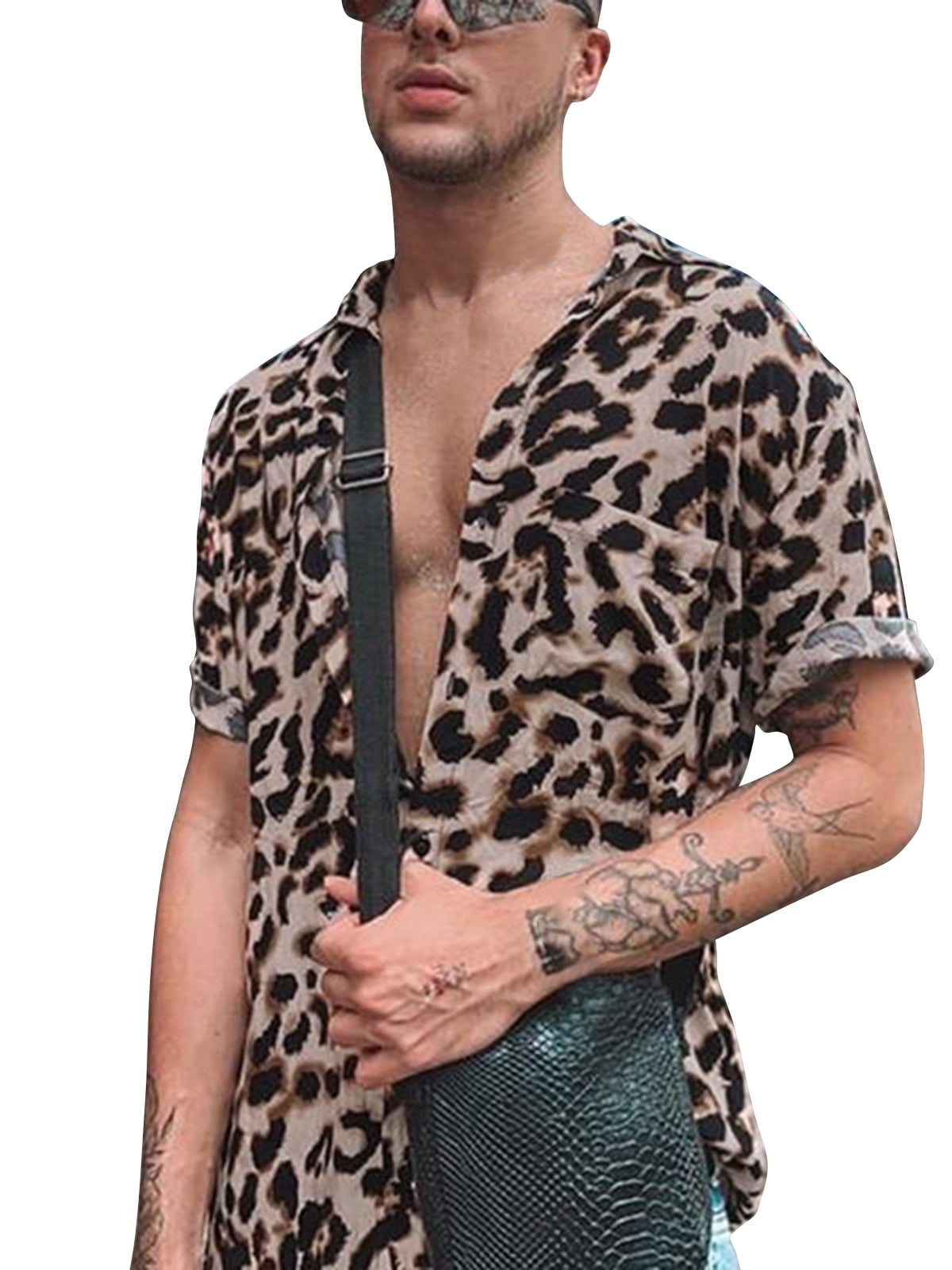 Men's Full Size Leopard Button Down Satin Shirt Plus Size