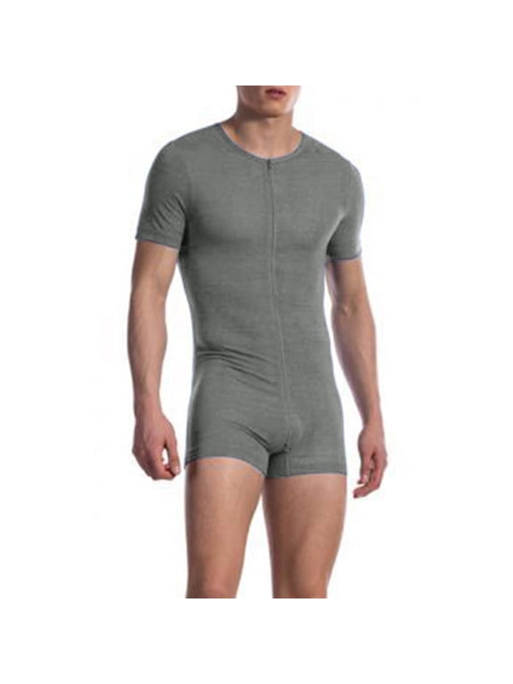 Men's Short Sleeve Fit Leotard Comfortable Zipper Home Unitard Jumpsuit