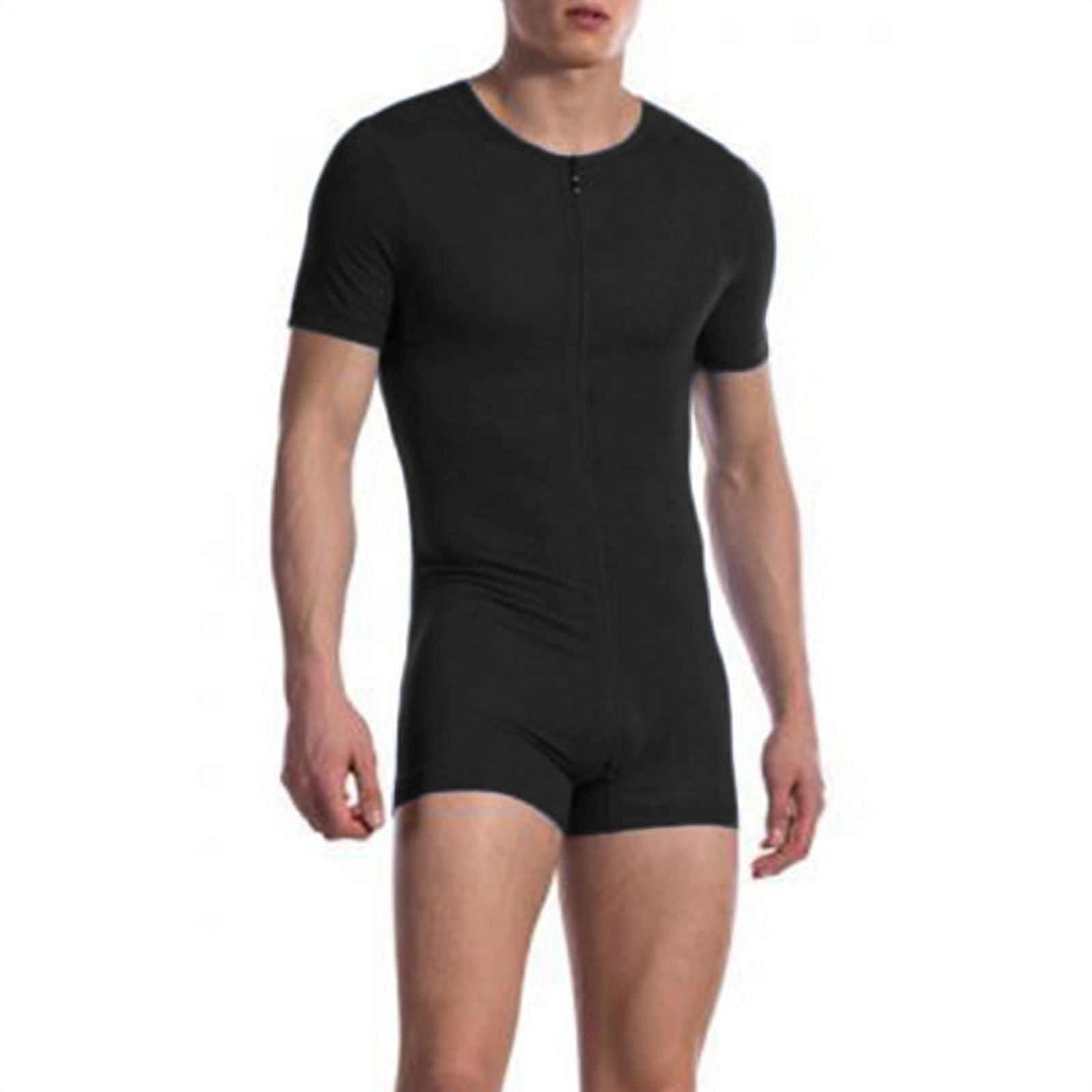  renvena Mens Press Button Crotch Shirt Bodysuit Short Sleeve  Leotard Undershirt Romper Black Medium : Clothing, Shoes & Jewelry