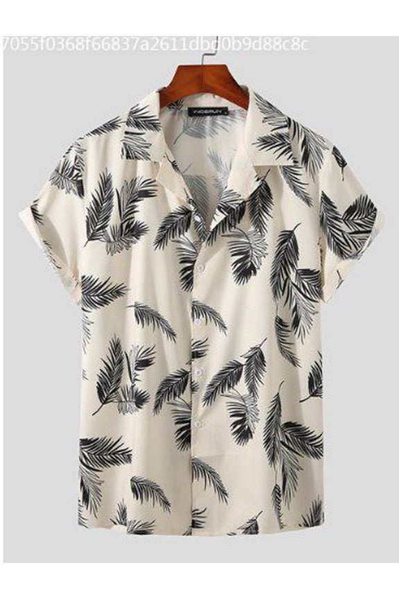 Men's Short Sleeve Hawaiian Leaf Printed Shirts Casual Soft Button Down Tops Shirt