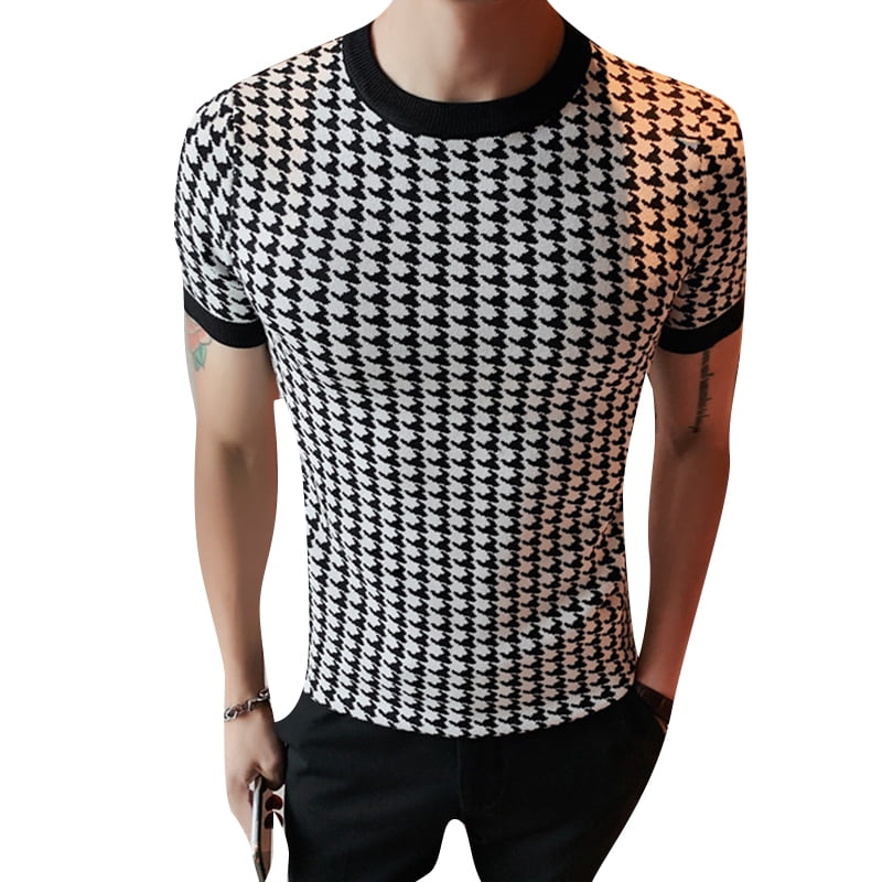 INCERUN Men's Short Sleeve Shirt Plaid Printed Round Neck Summer Top ...
