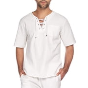 INCERUN Men's Short Sleeve Tee Tops Lace Up Drawstring Casual Henley T-Shirt