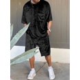 thumbnail image 1 of INCERUN Men's Short Sleeve Tops + Shorts Set Velvet Blend Summer Two-piece Suits, 1 of 6