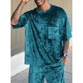 thumbnail image 1 of INCERUN Men's Short Sleeve Tops + Shorts Set Velvet Blend Summer Two-piece Suits, 1 of 7