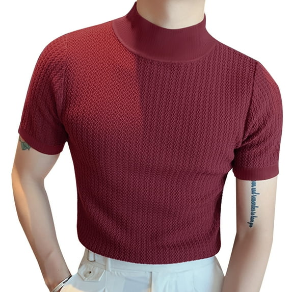 INCERUN Men's Short Sleeve Turtle Neck Solid Color Shirts Summer Bottoming Tee Tops